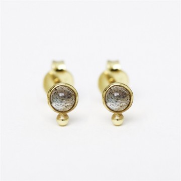 Muja Juma D-Earring Stud 3mm round dot labradorite gold plated