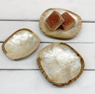 ByBazz Schaaltje Hout + Schelp Capiz S WIT