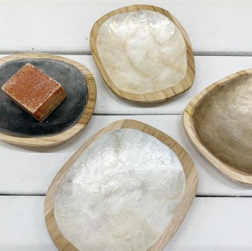 ByBazz Schaaltje Hout + Schelp Capiz GOUD