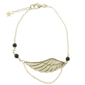 Betty Bogaers Large Black Onyx Wings Bracelet Gold Plated