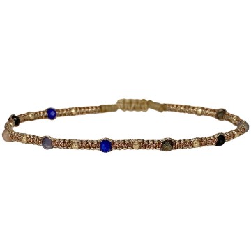 LeJu London Stone Sand Bracelet Gemstones and Gold Beads Blue