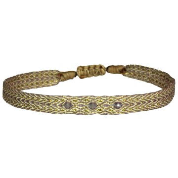 LeJu London Handwoven Bracelet Gold, Beige with Lila Beads
