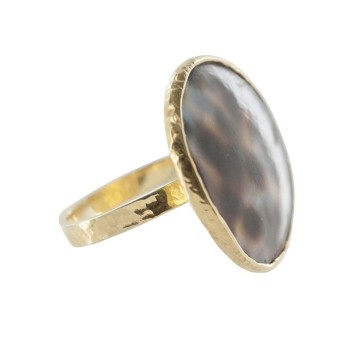 Betty Bogaers Big Tiger Shell Circle Ring Gold Plated