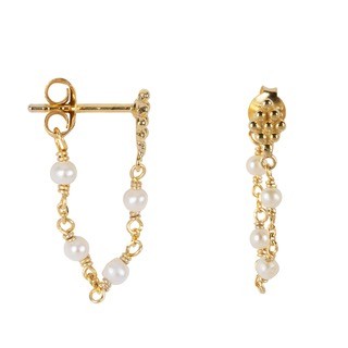 Betty Bogaers Wieber Chain with Pearls Stud Earring Gold Plat