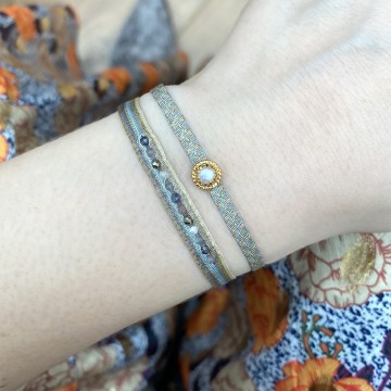 LeJu London Colourzip bracelet with intermixed stones in blue and neutral tones